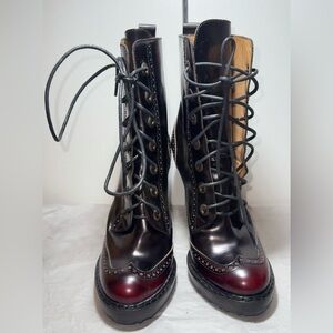 Alexander McQueen Burgundy and Black Lace-Up Boots